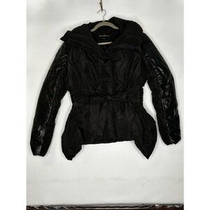 Beulah Style Womens Black Asymmetrical‎ Belted Puffer Jacket Shawl Collar Size L